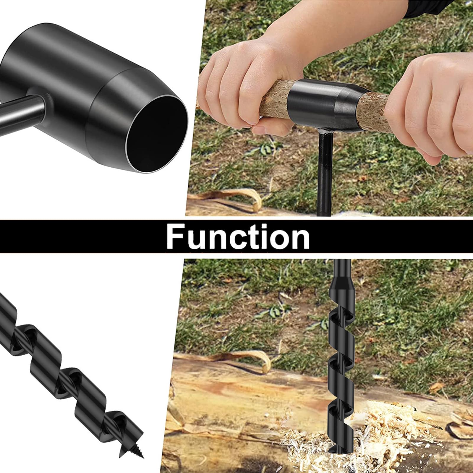 Taladro Manual, Llave Manual Bushcraft Broca Helicoidal Manual de 10-25 mm Para Actividades Al Aire Libre Bricolaje, Artesanías en La Selva Campamento (4 Piezas)