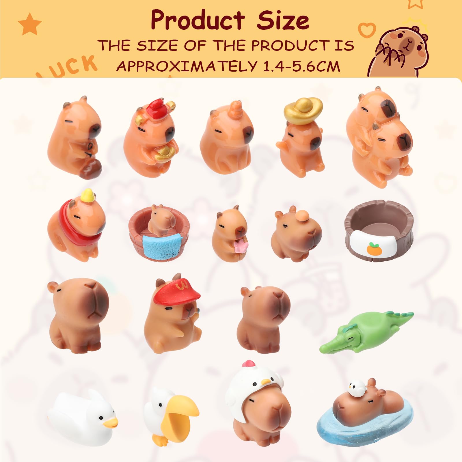 Mini Capybara zestaw 18 figurek do ciasta, mini Capybara, silikonowa, dekoracja do ogrodu wróżek, na urodziny, baby shower, imprezę, ciasto, domek dla lalek, biurko
