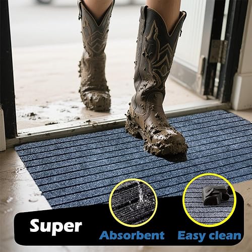 Miniatura 2 de Antenat Paquete de 2 tapetes de puerta de perfil bajo para interiores y exteriores, tapetes duraderos para zapatos, puerta delantera, hogar, patio,