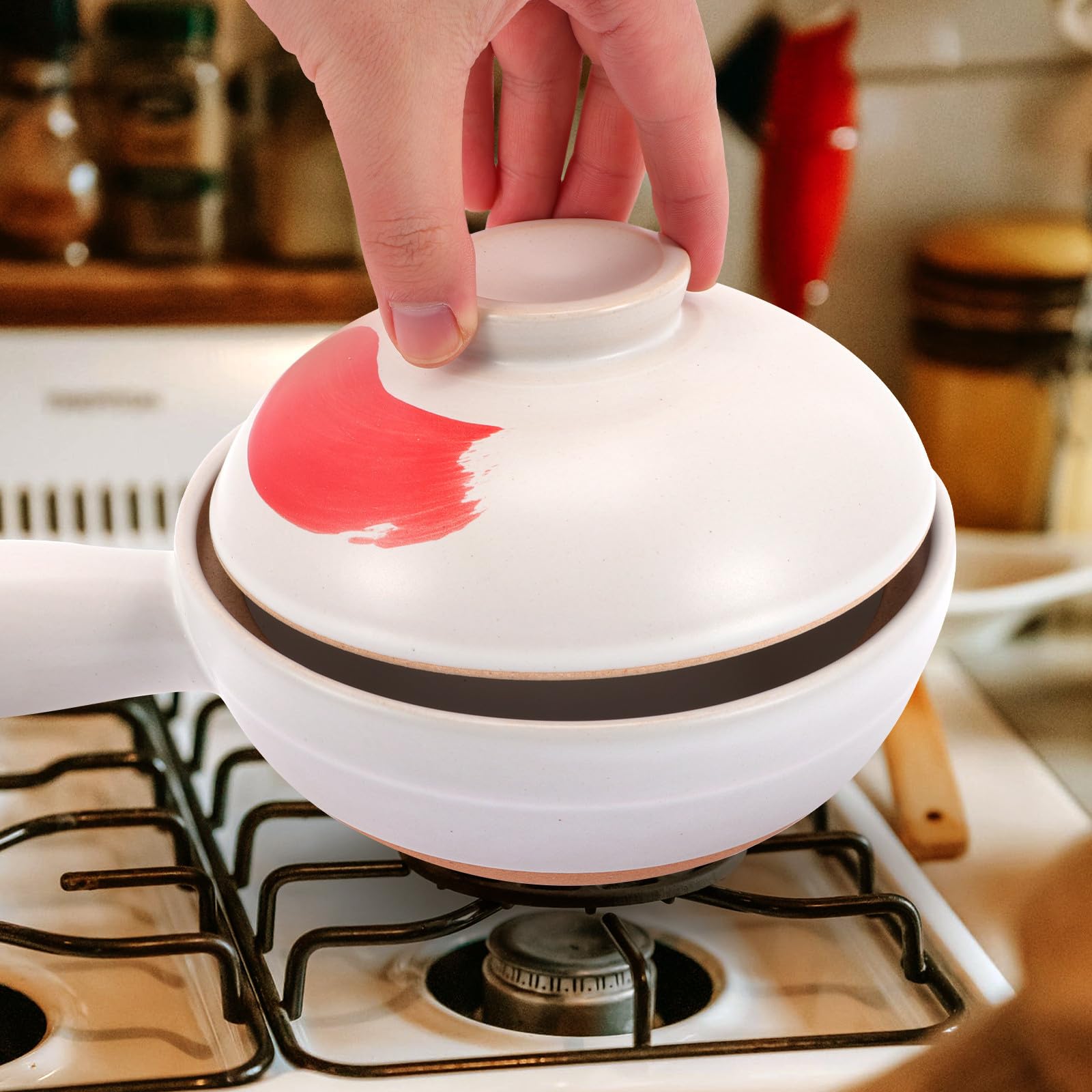 Cacerola con Asa de Barro para Guisar en Cocina Doméstica