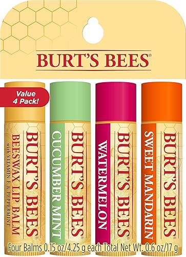 Burt's Bees Balsamo per Labbra, Set di Balsamo per Labbra con Cera d'Api, Cetriolo Menta, Anguria, Mandarino Dolce, Freshly Picked, 4 x 4.25 g - Single