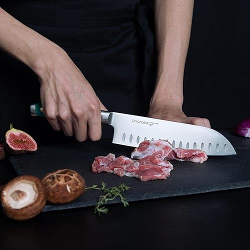 Miniatura 4 de linoroso Santoku - Cuchillo de chef de cocina de carne de 7 pulgadas con caja de regalo premium, cuchillos de verduras de acero inoxidable de alto