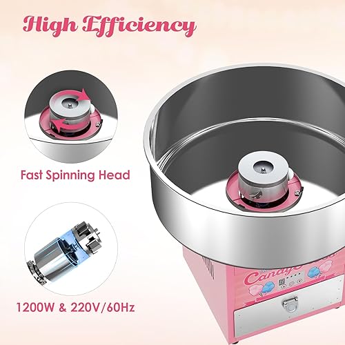 Miniatura 5 de Garvee Máquina de algodón de azúcar comercial, sin carro, rosa