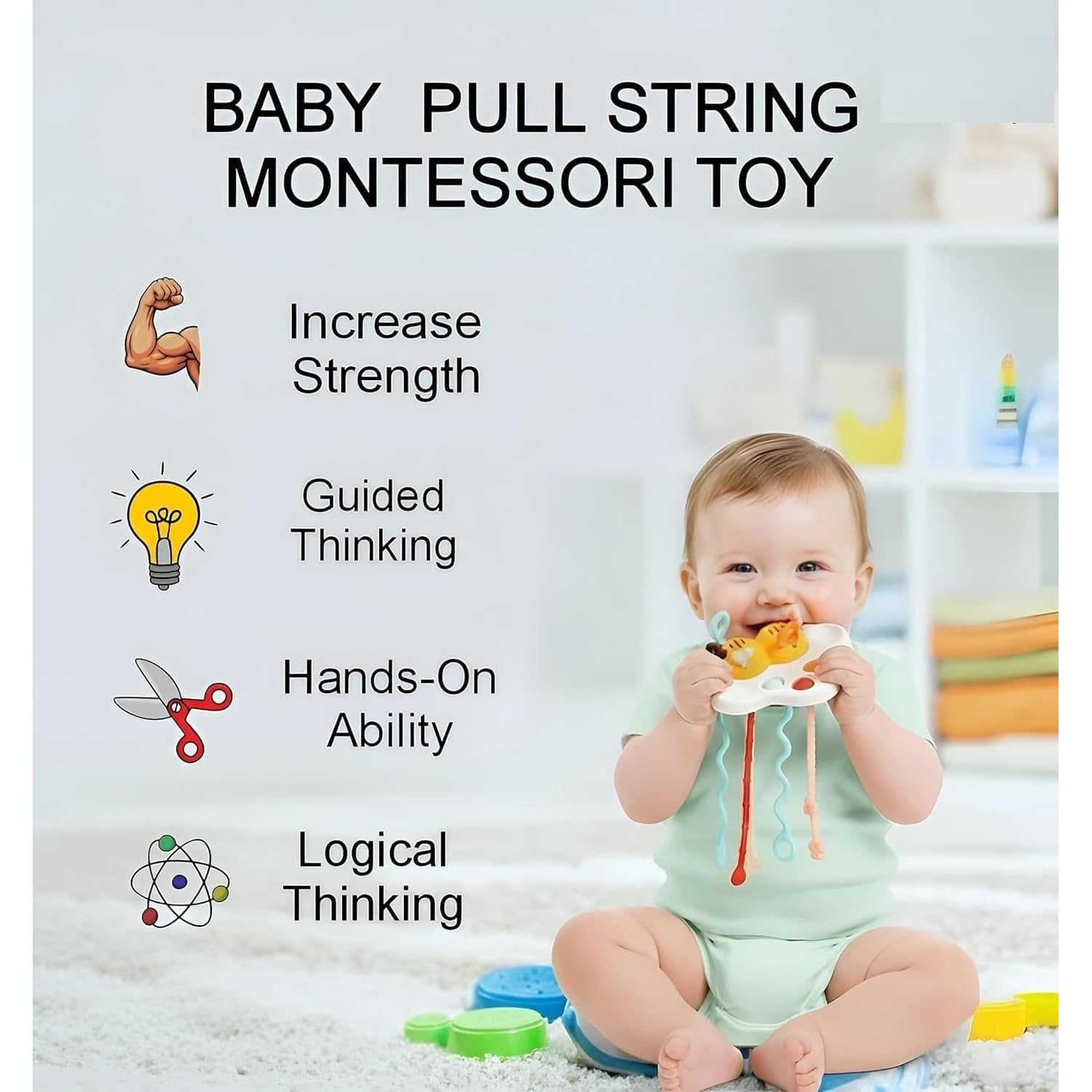 POTLID Montessori Pull String Sensory Toy for Toddlers (1–3 Years) | Airplane Fidget Travel Toy for Kids |Birthday Gift for Boys & Girls 4