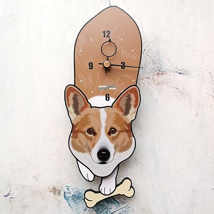 Amazon D コーギー 犬の振り子時計 関野意匠室 絡繰堂 置き時計 掛け時計