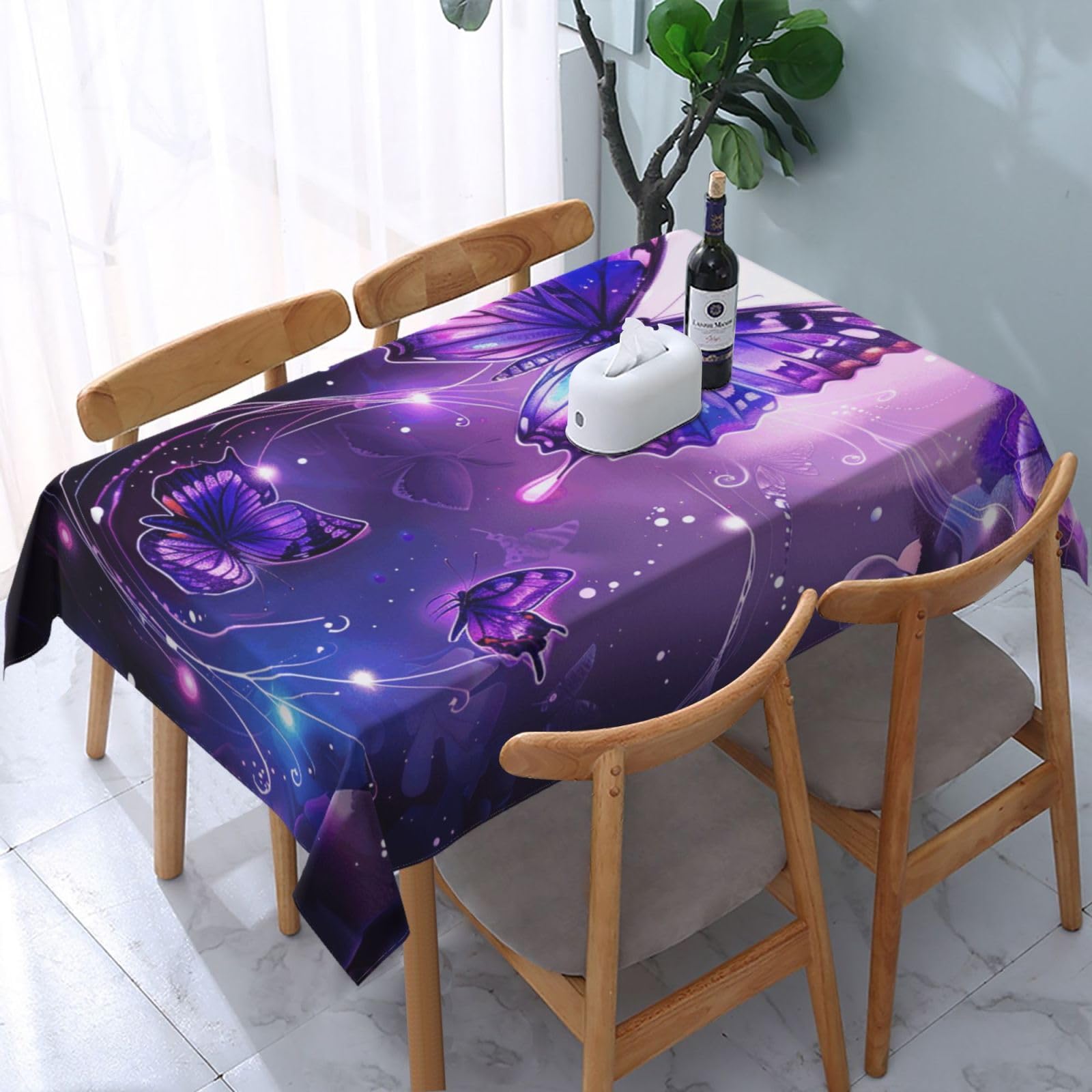 WPKJU Butterflies Printed Tablecloth Water Resistant Table Cover Washable Rectangle Table Cloth for Tables 54x72 in