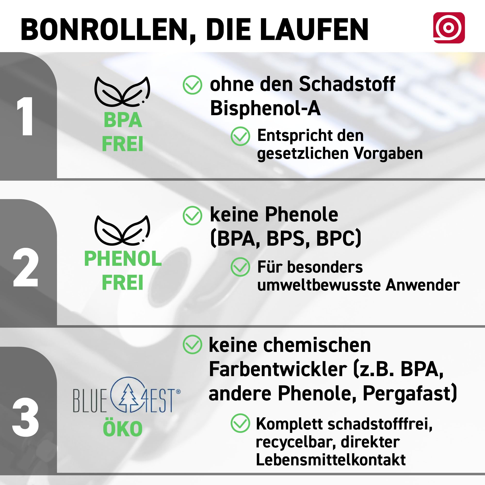 Thermorollen (80mm × 80m × 12mm) – hochwertige Bonrollen aus BPA-freiem Thermopapier – 20 Kassenrollen 72mm – für Epson TM-M30III, TM-T88V & weitere Kassenbondrucker & Kassensysteme