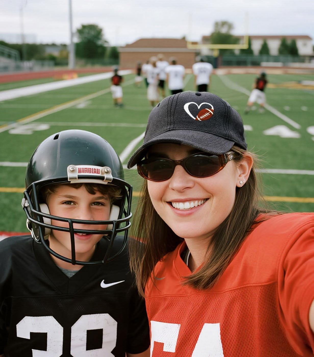 Football Heart Hat, Football Gifts for Women Men, Adjustable Embroidered Heart Baseball Cap - Image 2