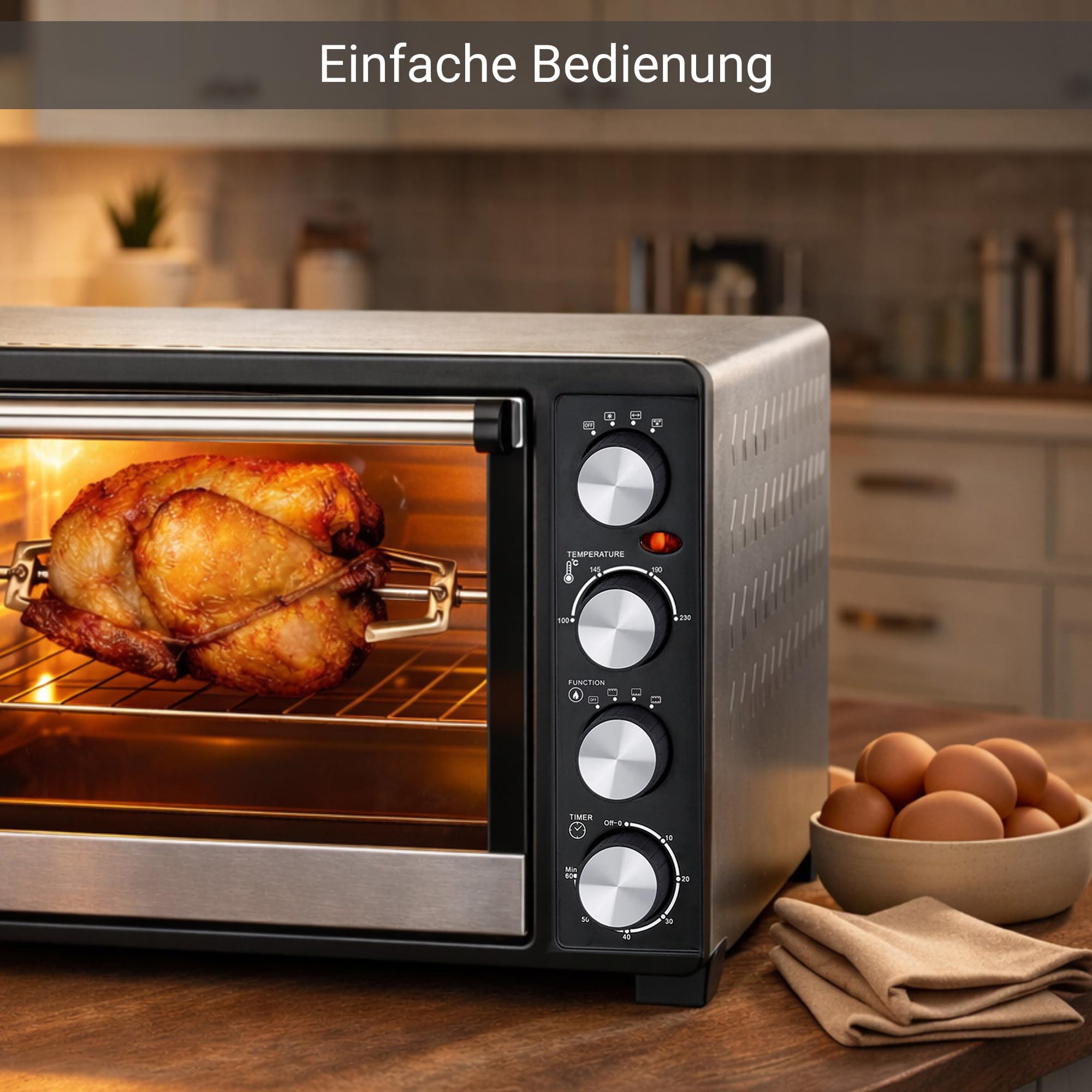Syntrox Germany 45 l Kleiner Mini Backofen Budisu | Miniofen | Pizzaofen | Pizzabackofen, 2000W, für kleine Küchen, mit Timer, mit Glastür und Zubehör, für Zuhause