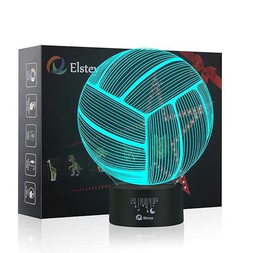 Elstey Volleyball 3D Lamp Optical Illusion Night Light, 7 Color Changing Touch Switch Acrylic Flat & ABS Base & USB Cable Decoration Lamps for Christmas Gift
