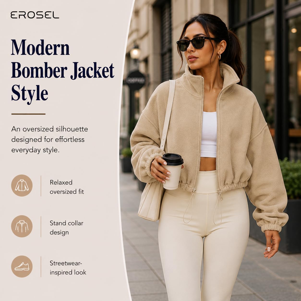 Women's Full Zip Fleece Short Jacket - Warm Winter Long Sleeve, Sherpa Crop Coat Workout Jacket - Winter Clothing