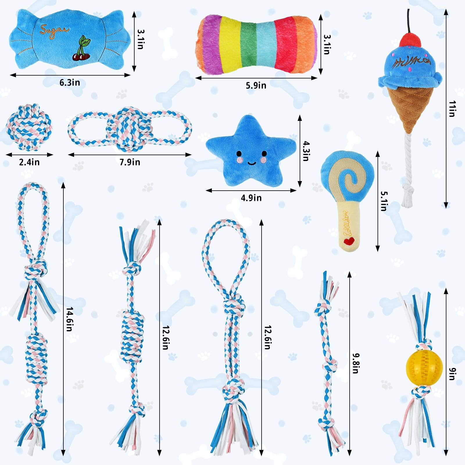 12 Pack Puppy Teething Toys for Small Dogs, Plush Cute Squeaky Dog Toys, Durable Various Dog Rope Toys and Treat Dispenser Ball, Juguetes Para Perros, Best Puppy Chewing Toy for Fun and Teeth Cleaning 4
