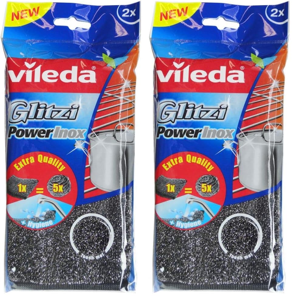 Vileda Glitzi Power INOX - Éponge Métallique à Récurer - Pack de 2 (Lot de 2)