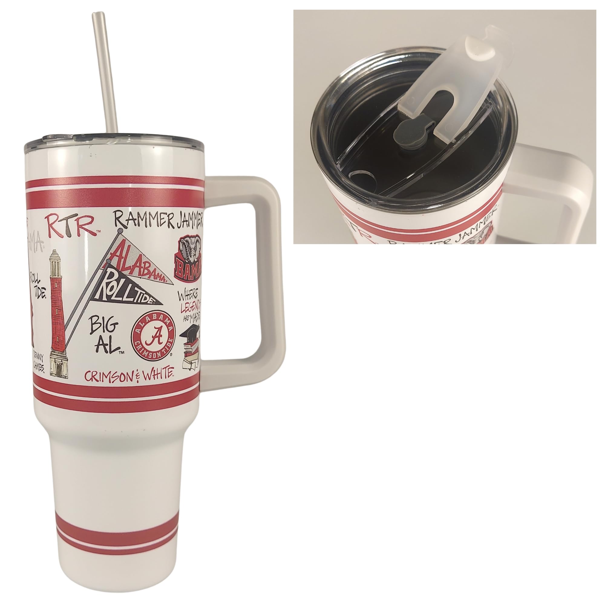 Amazon.com: Magnolia Lane University of Alabama 40 oz Travel Tumbler with  Handle Stainless Steel Insulated Thermos with Handle, Lid and Straw   Unique Decorative Bottle  For Ice Water, Coffee, or Smoothie :