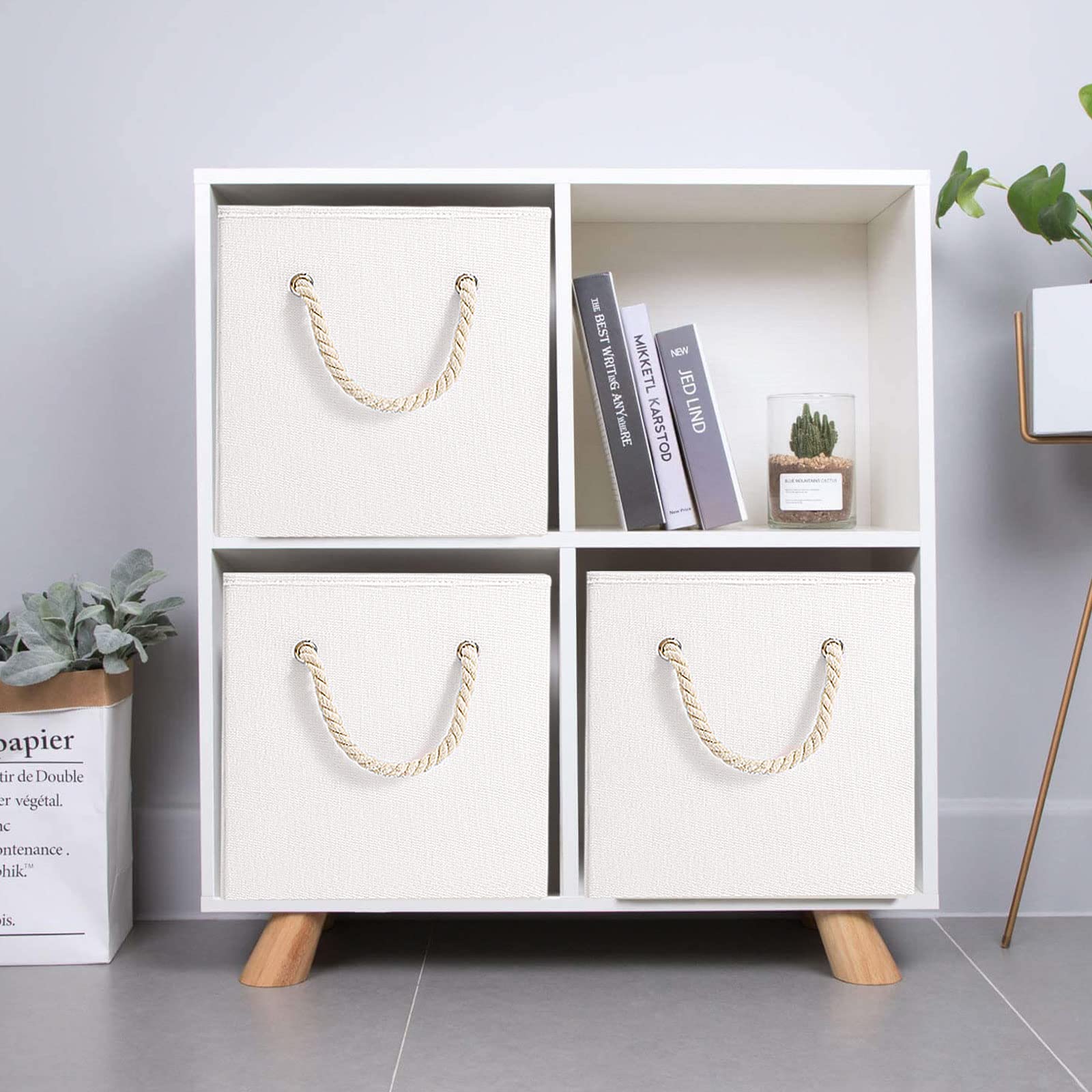 Yawinhe 4 Set Cubi Portaoggetti Scaffale,33x33x33cm Organizzazione,Bianco | Contenitori in Tessuto con Manico;Organizzatori per Armadio;Scatole Portaoggetti Pieghevoli,per Conservare Vestiti