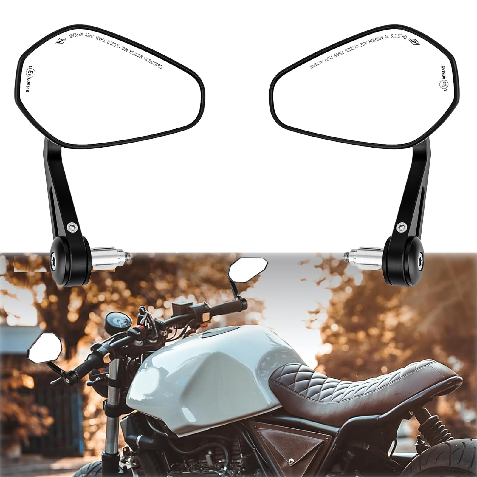 Retroviseur moto embout de Guidon universel E9 CNC 7/8" 22 mm, compatible avec Dirt Bike Adventure Quad ATV Bonneville Speed Street Scooter