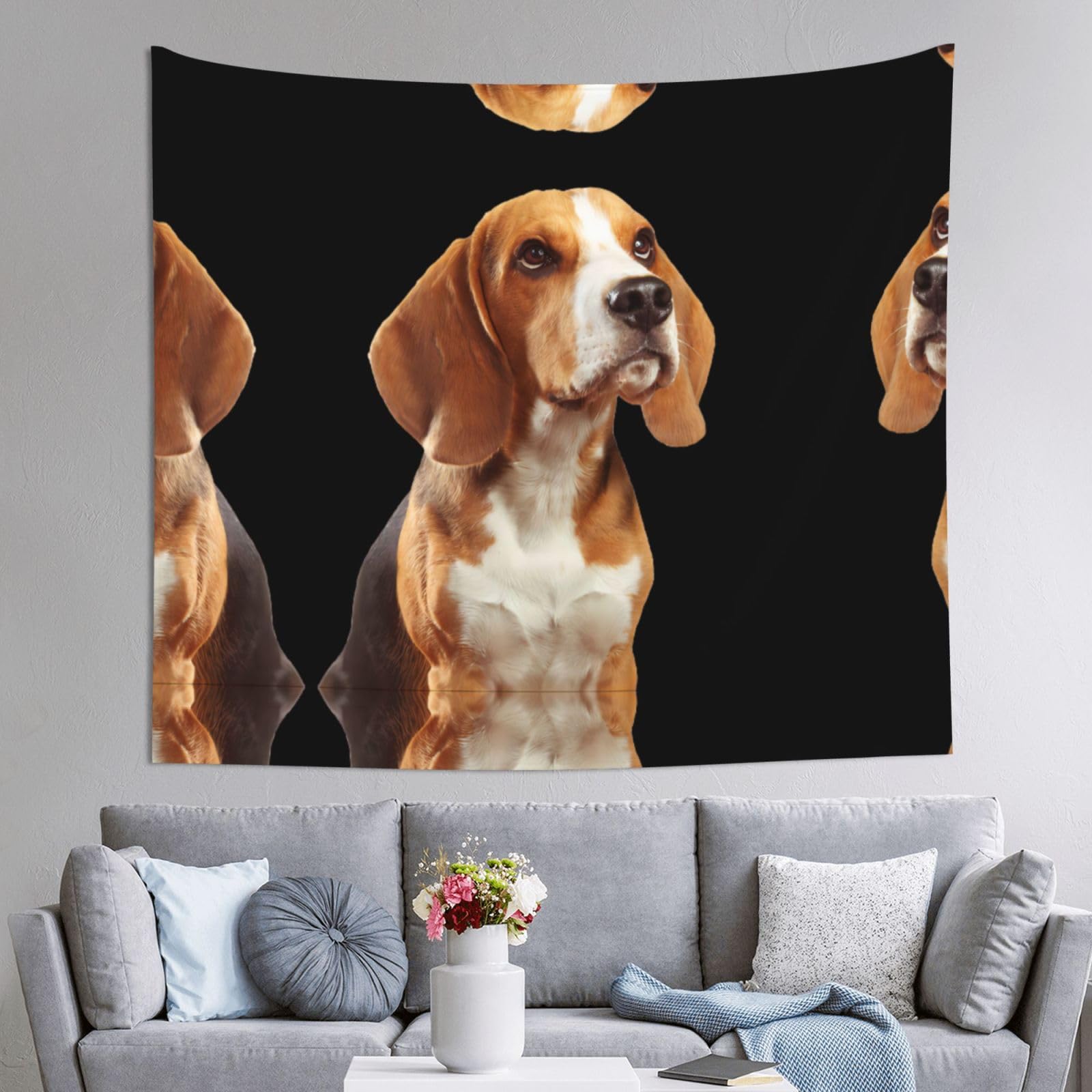 HLSBSSL 60x51in Dog Printed Tapestry Tablecloth for Dormitory and Picnic Rooms - Multifunctional Fabric Hanging