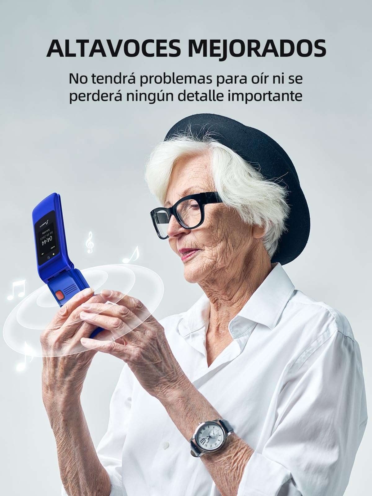SweetLink F2 Teléfono Móvil para Personas Mayores, con Tapa de Teclas Grandes y Volumen Alto, Botón SOS, Contactos con Imágenes, USB-C, Doble SIM, Pantalla 2,4", FM Radio, Azul