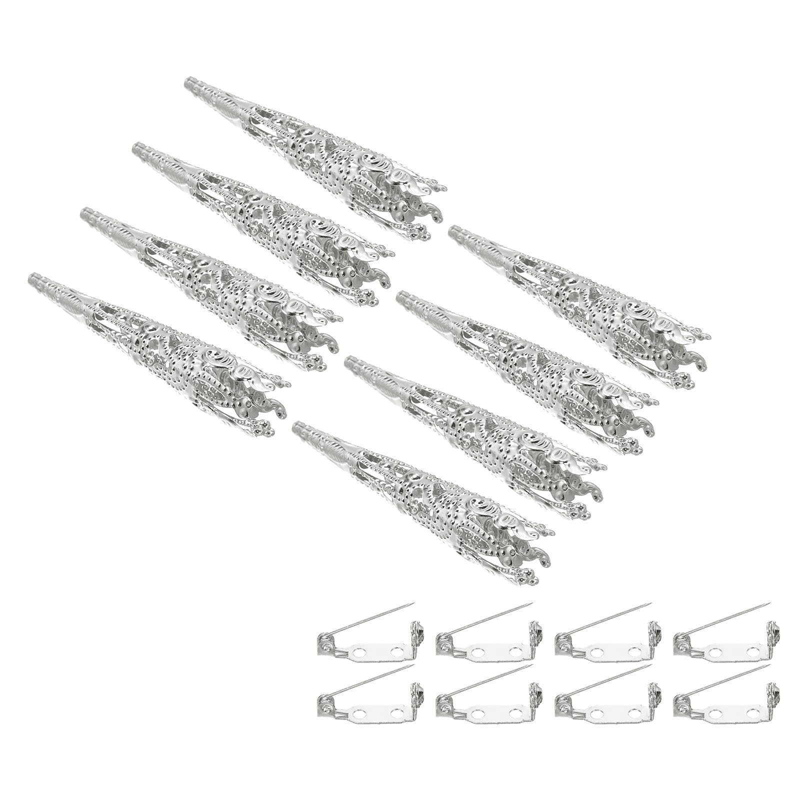 PATIKIL 41mm Corsage Decorative Holder, 8 Pcs Brooch Pin Vase Pocket Boutonnieres Holder with Bar Pins for Wedding Party DIY Crafts, Silver Tone