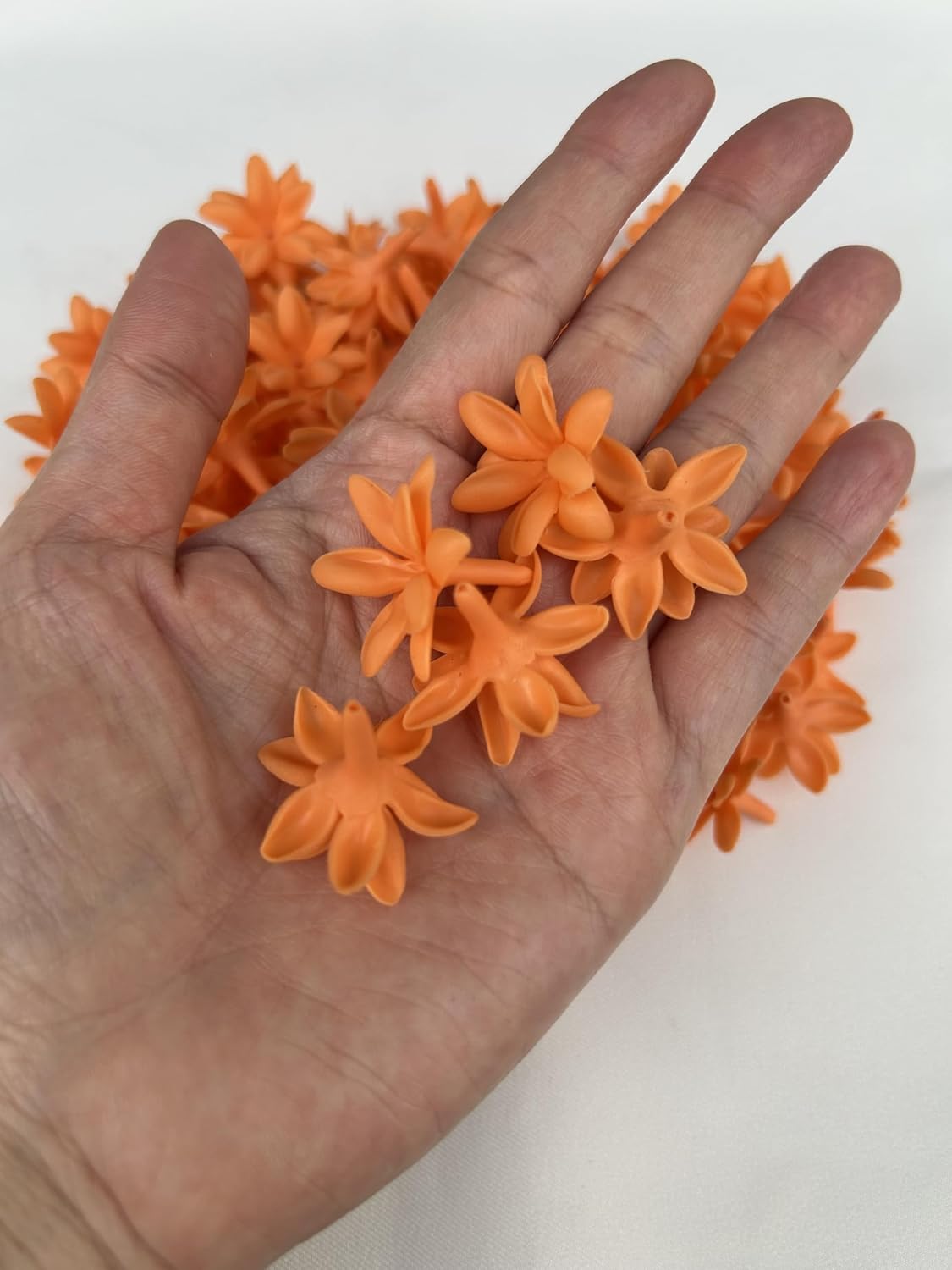 100 PCS Mini Jasmine Pikake Flower Clay Beads for Jewelry Making DIY Craft Supplies (Orange)