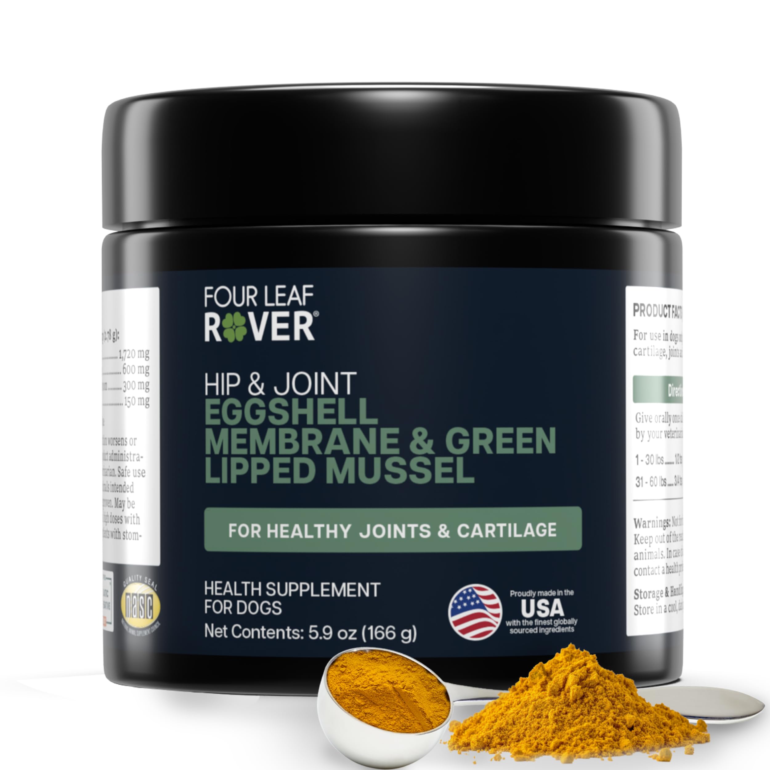 Hip & Joint - Joint Supplement for Dogs with Green Lipped Mussel, Eggshell Membrane and Curcumin - Veterinarian Formulated - 60 Day Large Dog Supply