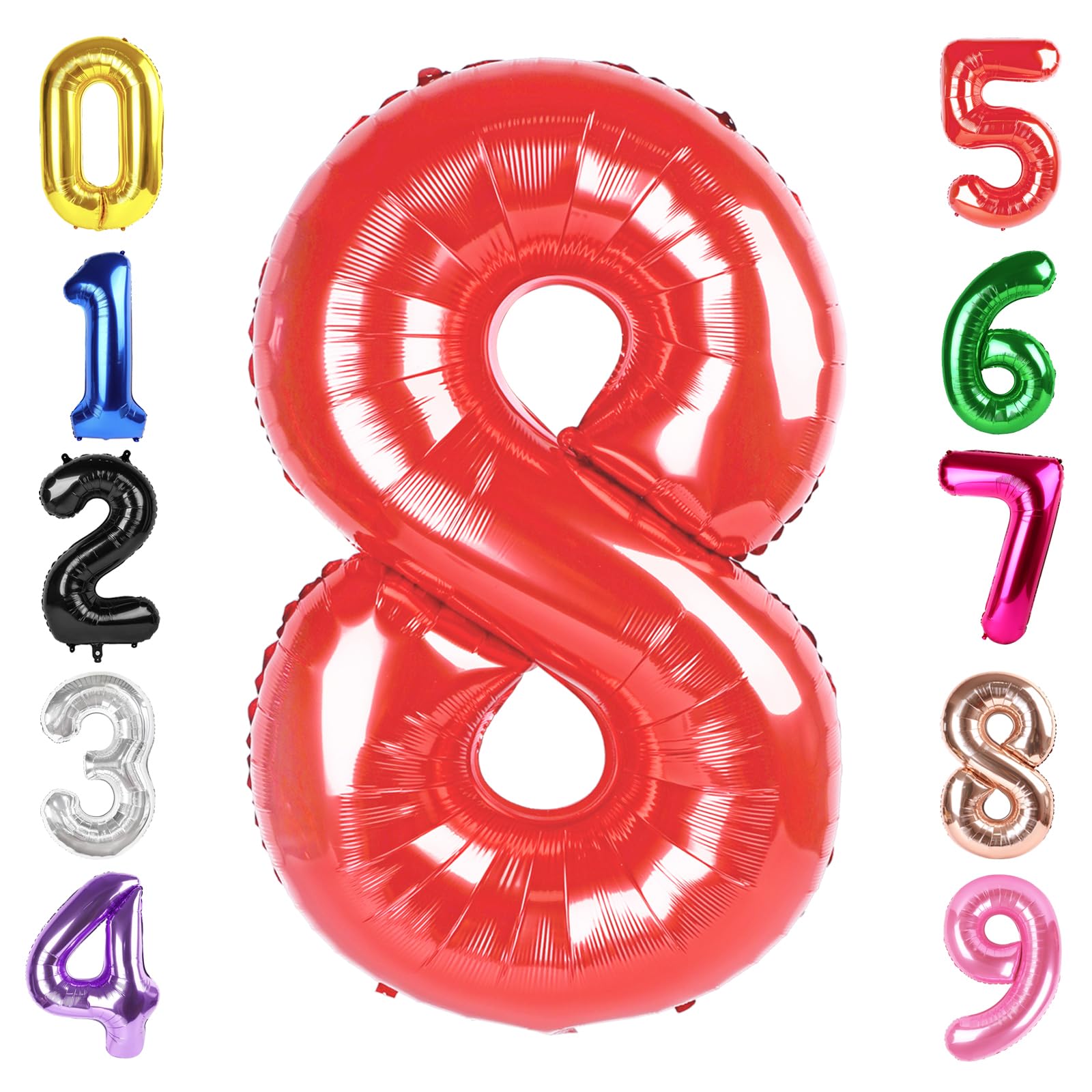 40 Inch Red Number 8 Balloon, Giant 8 Number Balloons for 8th Birthday Decorations, Party Supplies for Baby Boy Girl, Red Party Decor​​