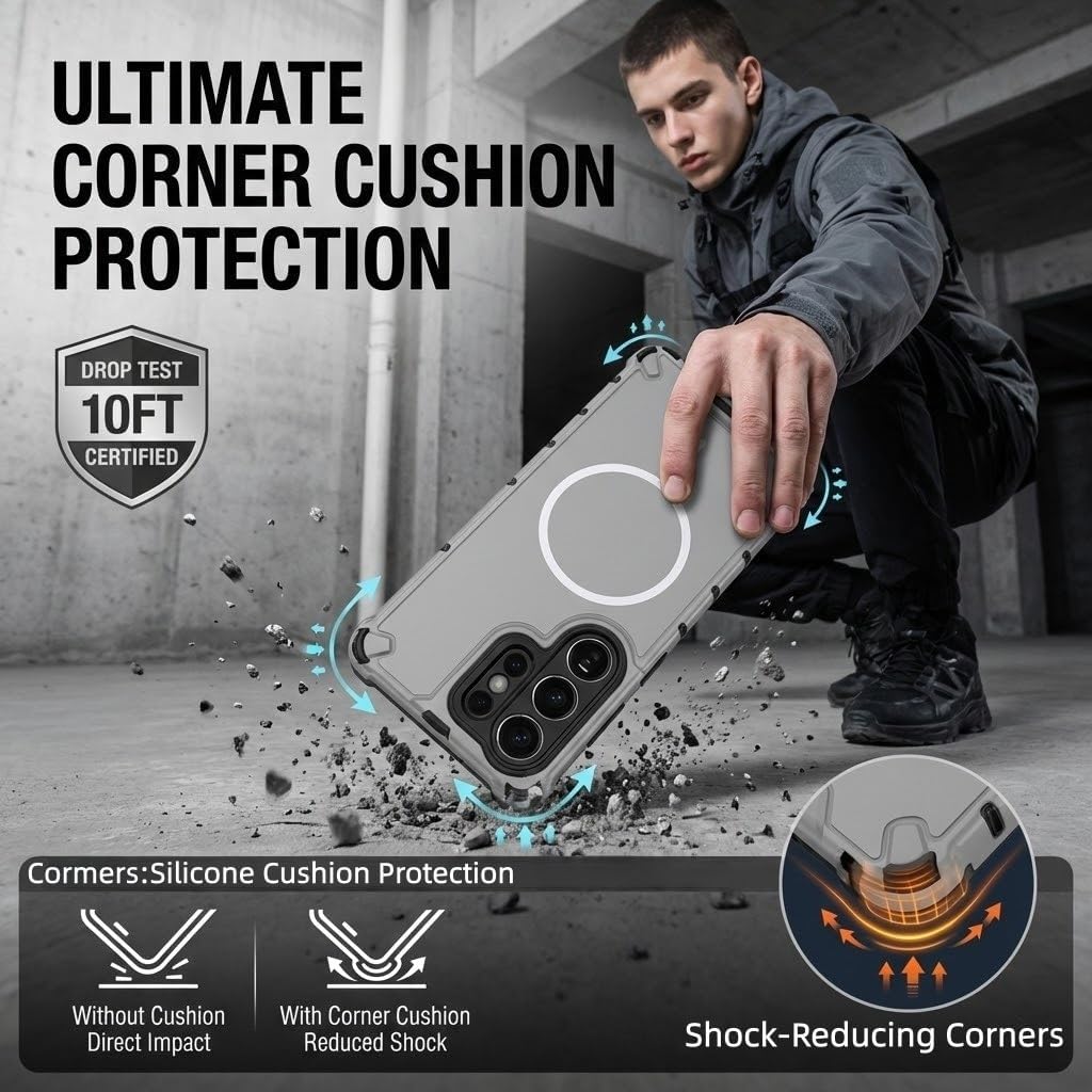 Magnetic Case for Samsung Galaxy S26/S25/S24 Ultra & Plus, Slim Matte Shockproof PC TPU Cover, Strong Magnetic Alignment, Scratch Resistant [Compatible with MagSafe](Gray,S24 Ultra)