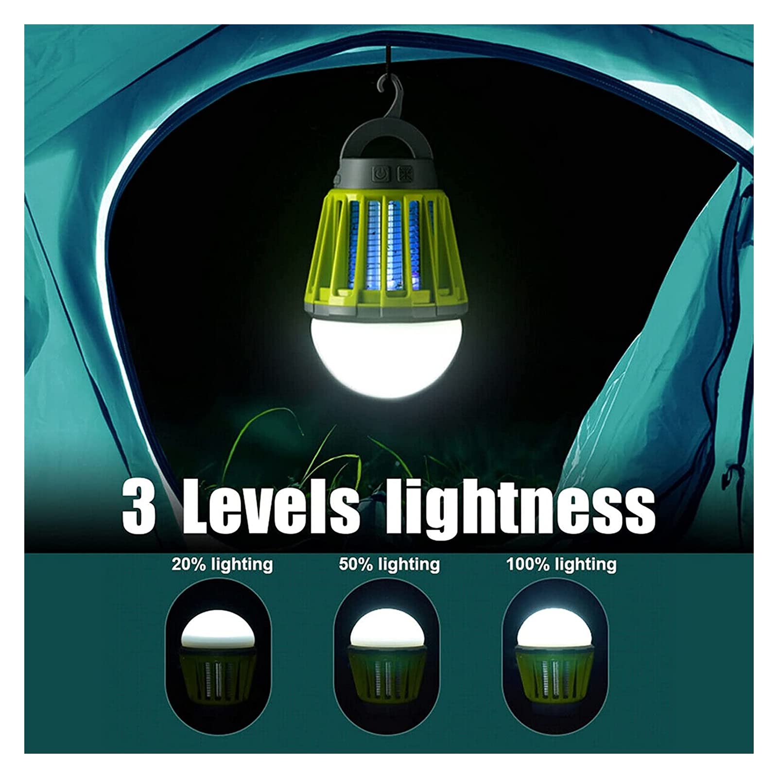 Lampada elettrica per zapper antizanzare Assassino per zanzare elettrico ricaricabile tramite USB Portatile con gancio può essere appeso per tenda da campeggio per interni ed esterni Repellente per in