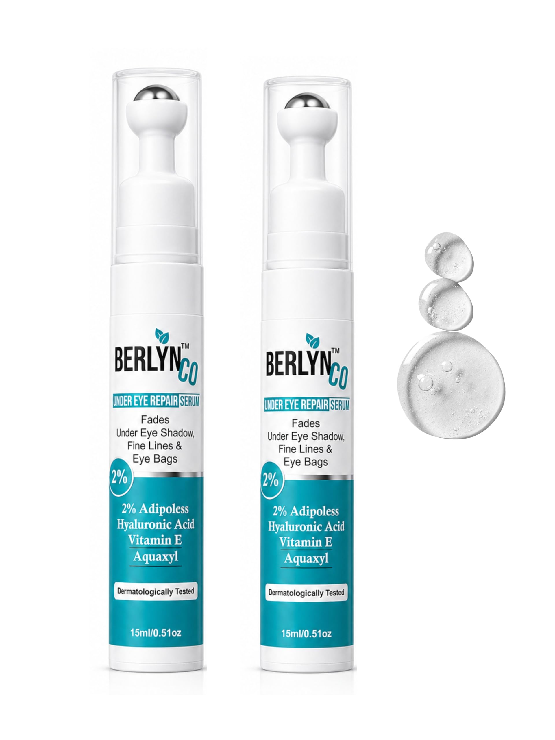 Patented Adipoless 2% & Low molecular Hyaluronic acid Advanced Under Eye serum | Clinically Proven | Reduces Puffiness, Dark Circles & Eye bags | Dermatologist Tested 15 ml Roll on bottle-pack of 2-image-4