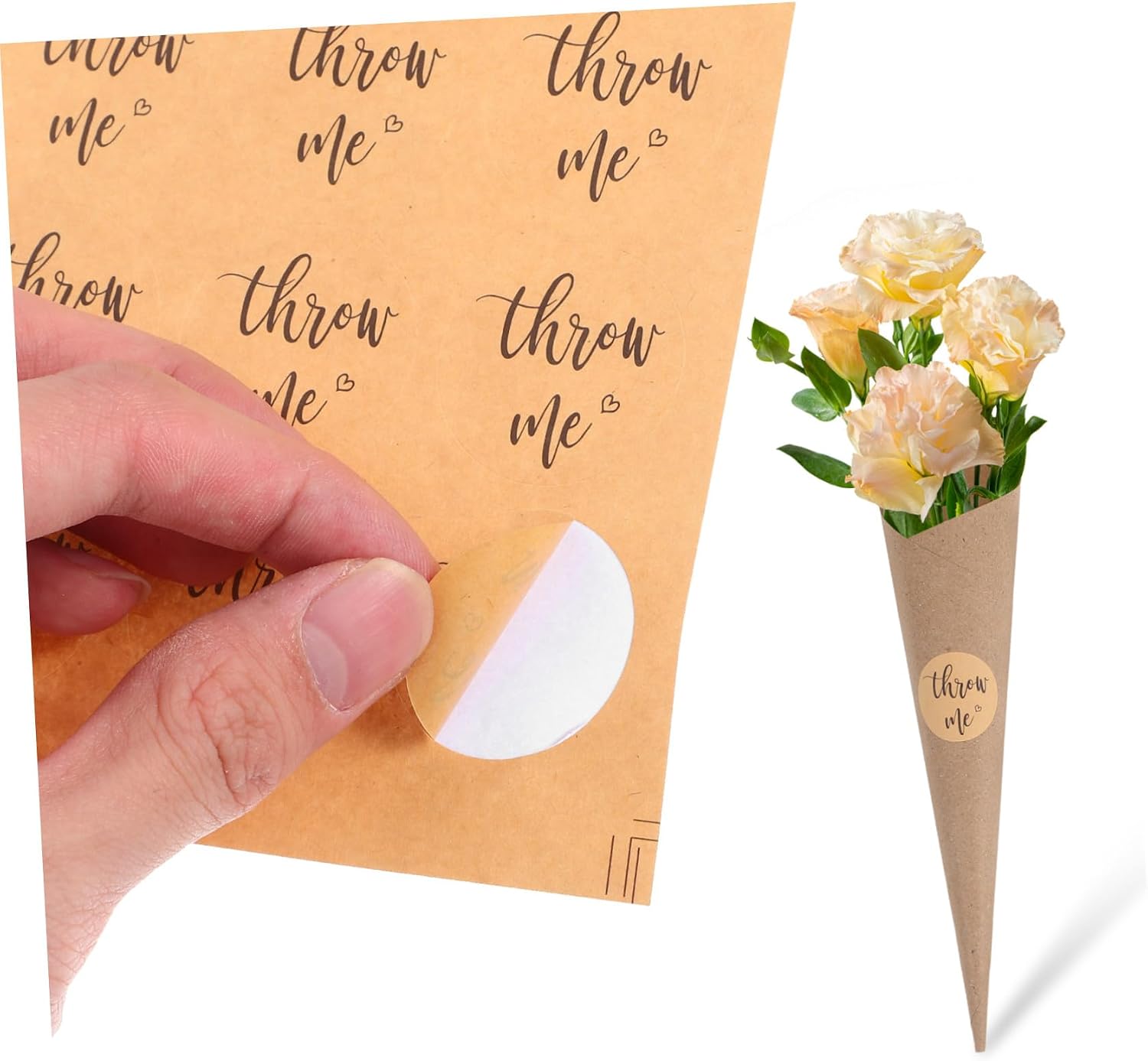 VICASKY 30 Pcs Wedding Confetti Cones Paper Petal Cones Craft Paper Candy Holders with Stickers Rustic Flower Holder for Party Decorations