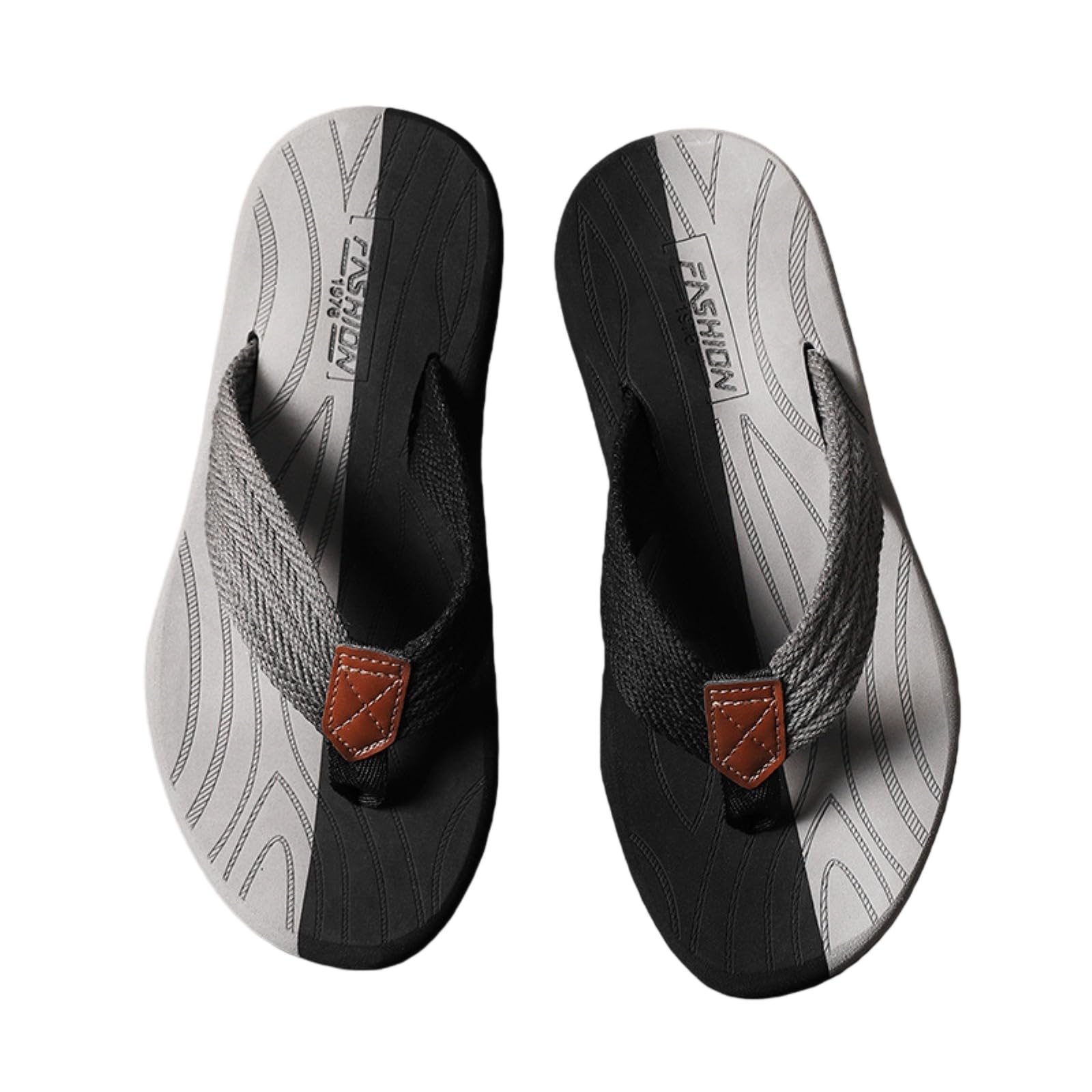 Gyios Flip Flops Men Summer Beach Fashion Breathable Casual Slippers Outdoor-black Grey-39-40