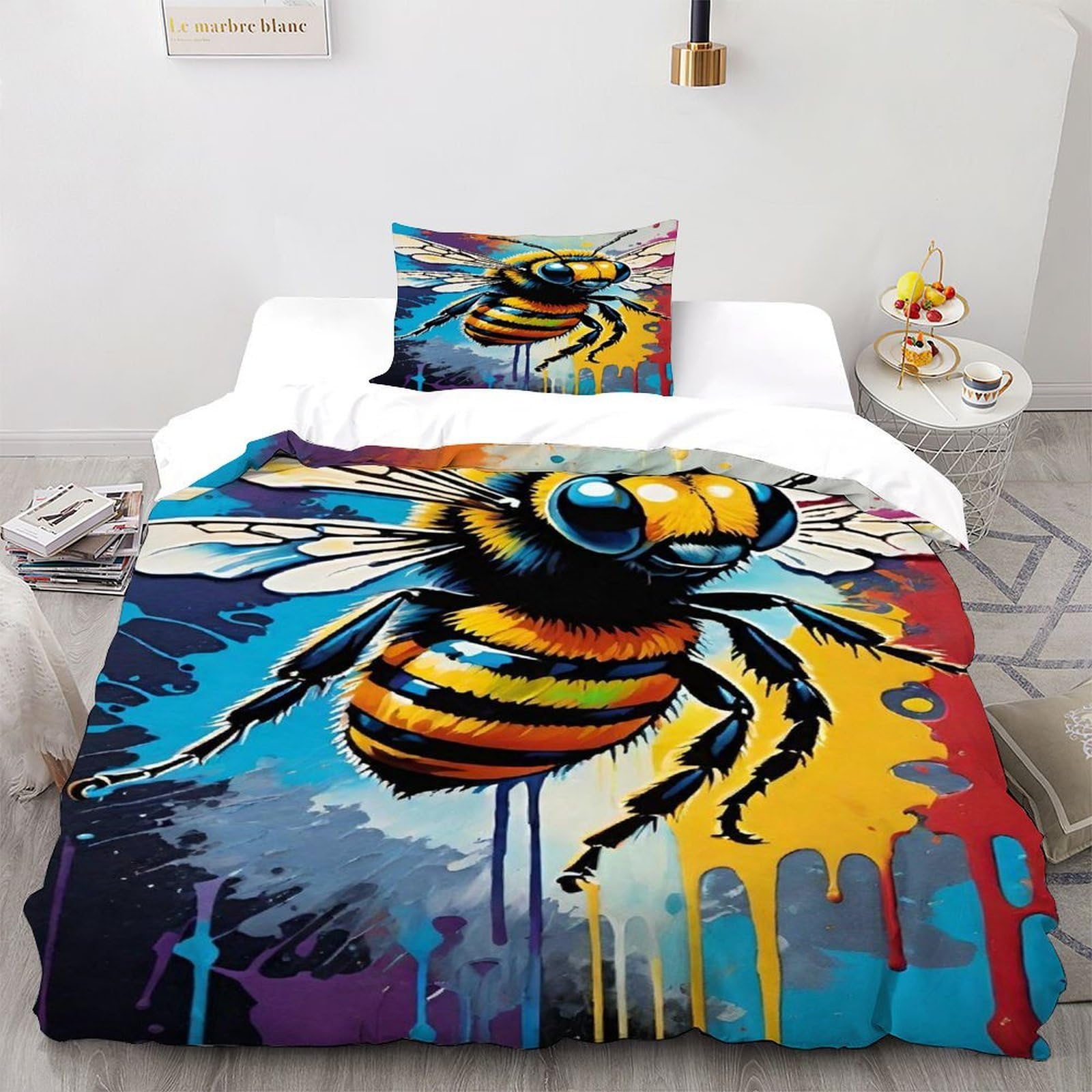Housse de couette microfibre thermorégulatrice avec fermeture éclair 135x200cm motif animal