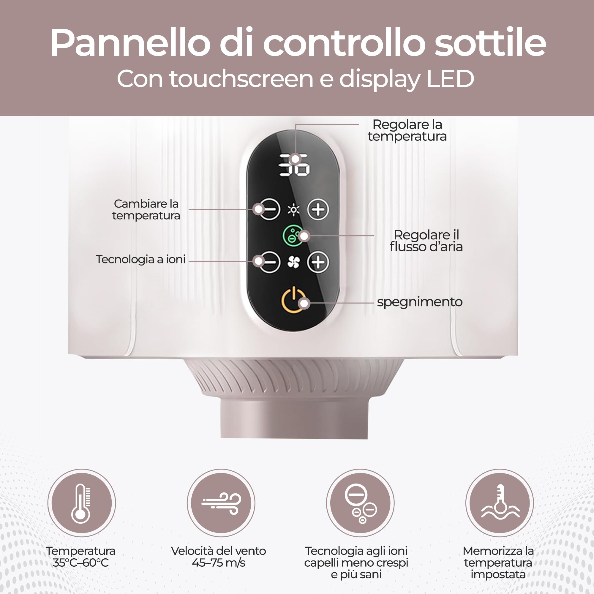 Olvy Asciugacapelli per Cani, Phon per Animali Domestici con Schermo LED Touch, velocità del Vento Regolabile, 4 Ugelli, Soffiatore Professionale per Toelettatura Cani