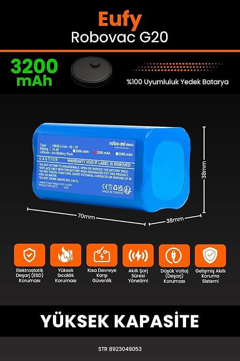 Eufy Robovac G20 Uyumlu Robot Süpürge Yedek Bataryası, 3200mAh Yüksek Kapasite