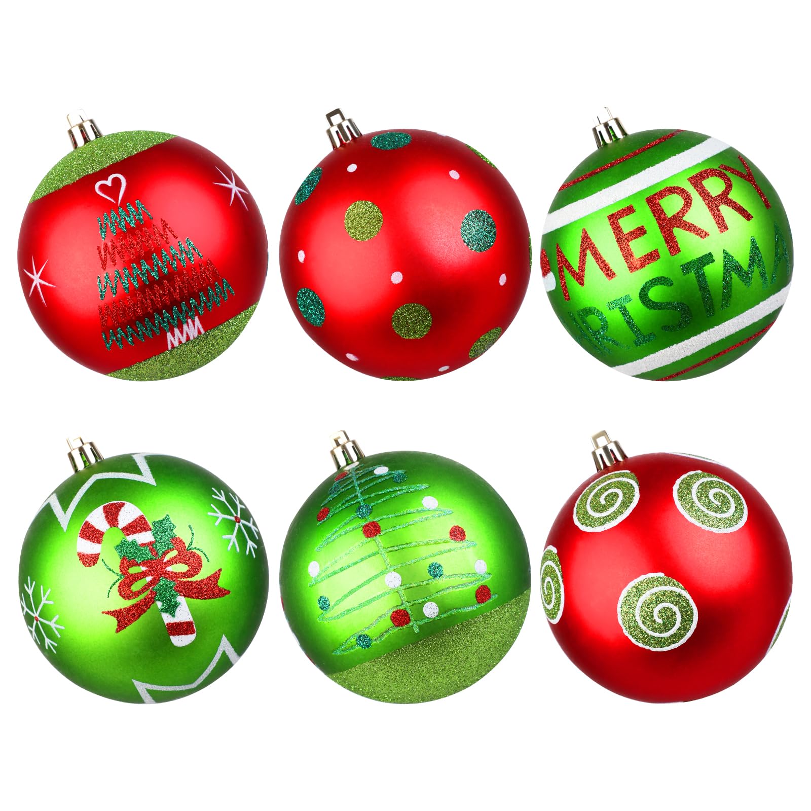 Lanpn 6 STK Große Weihnachtskugeln für Draußen, Grosse 10cm Weihnachtsbaum Kugeln Aussen, Rot Grün Elf Christbaumkugeln Outdoor, Riesen Funkelnd Tannenbaum Kugel Weihnachtsdeko Christbaumschmuck