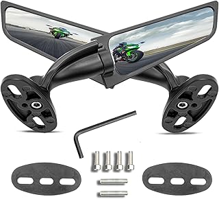 2023 Latest Motorcycle Wing Mirrors Compatible with Ninja 400 Mirrors Honda Yamaha Kawasaki Suzuki Motorcycle Rearview Mirrors w/Adjustable Low Profile & Convex Design, (2 Pack)