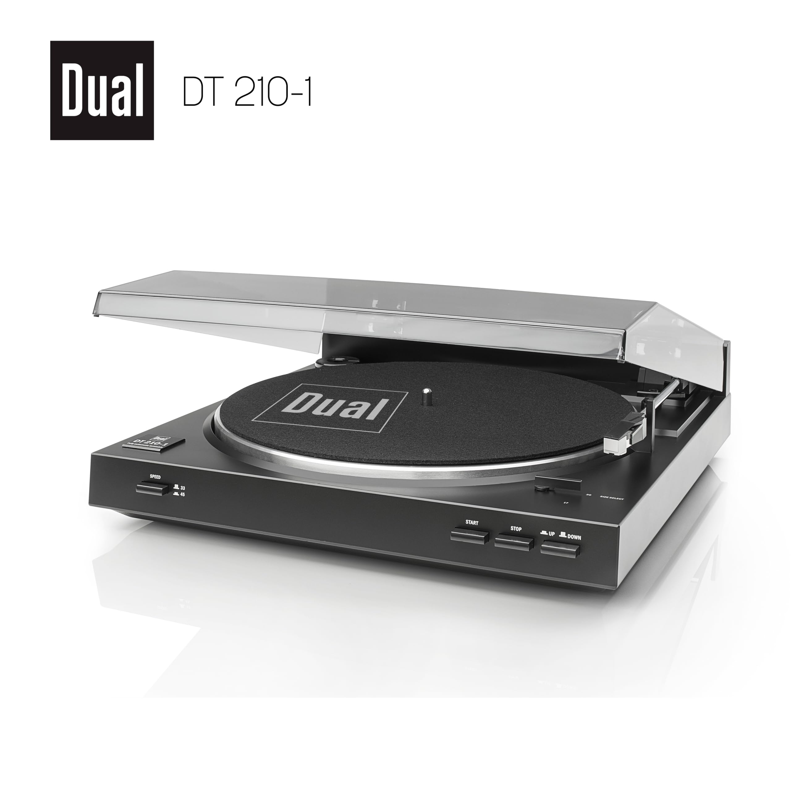 Dual DT 210-1 USB-Plattenspieler, 2 Geschwindigkeiten, Magnet-Tonabnehmer-System, Riemenantrieb, USB-Anschluss für Digitalisierung, Schwarz