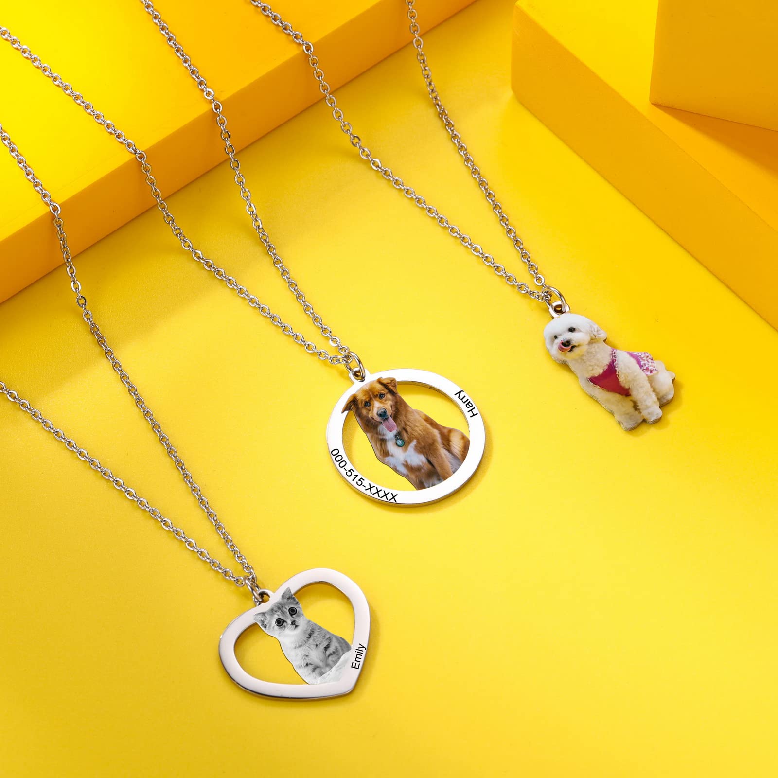 INBLUE Collana con Foto Personalizzata Regali per Gli Amanti dei Cani e dei Gatti Collana con Ciondolo con Foto Personalizzata per Animali Domestici Regali Commemorativi a Forma di Cuore/Rotondi