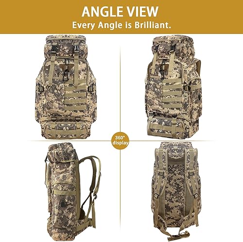 Miniatura 7 de Mochila de senderismo para campamento de 80 L, mochila táctica militar grande con puerto de carga USB, mochila de viaje impermeable con mosquetón,