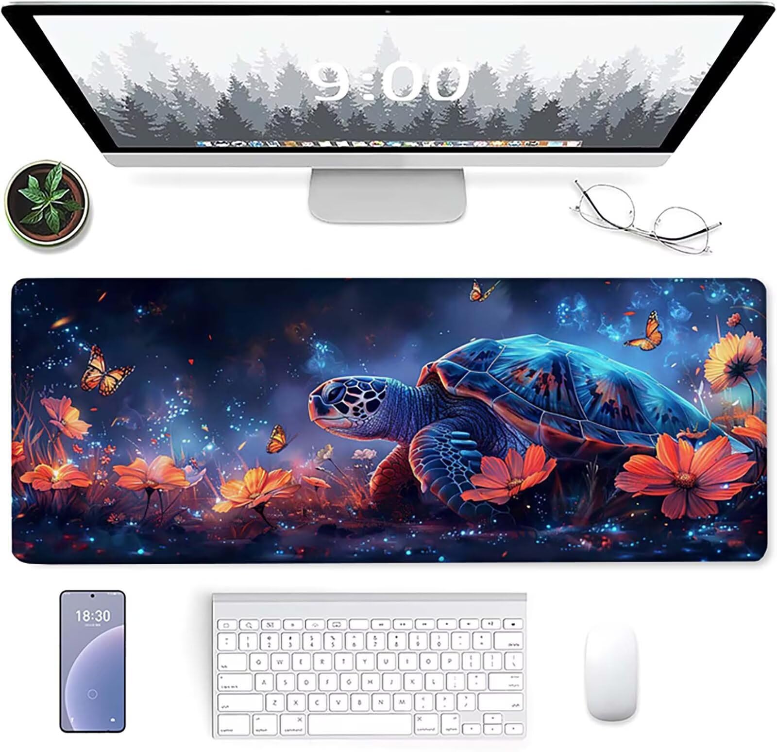 Tapis de Souris XXL 1200x600x3mm, Bleu Tapis de Souris Gaming avec Surface en Caoutchouc Antidérapant, Améliore la Précision et la Vitesse, Accessoire Bureau, Cadeau Homme, Tortue De Mer 7-5354