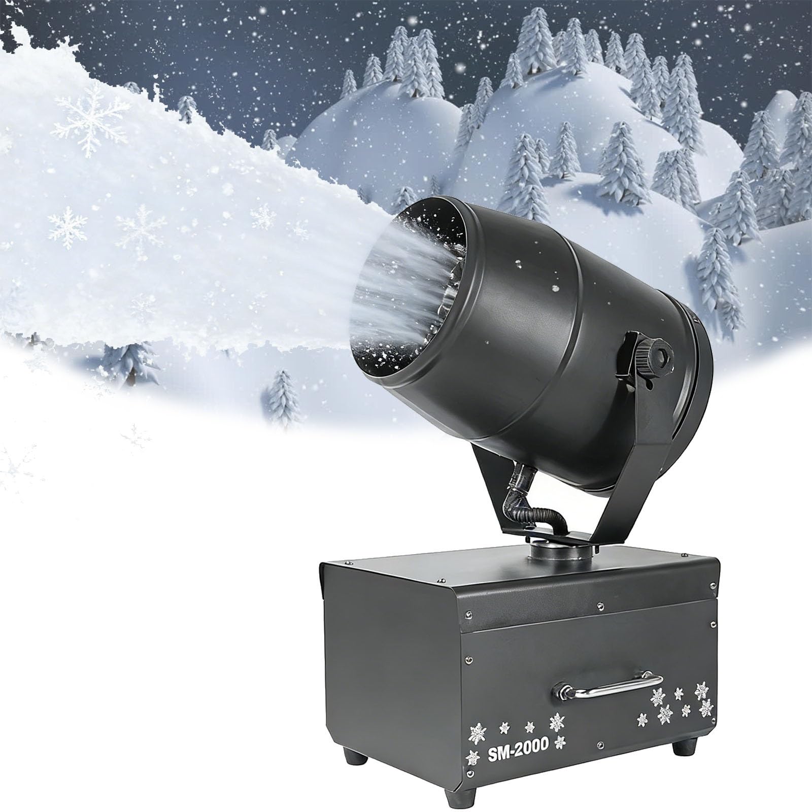 Generatore di neve artificiale per eventi e decorazioni, generatore di neve artificiale da 2000 W di livello commerciale, dotato di telecomando manuale e wireless.