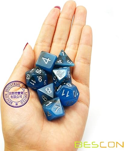 Miniatura 7 de Bescon - Juego de dados poliédricos de dos tonos que brillan en la oscuridad Blue Dawn juego de dados RPG luminosos d4 d6 d8 d10 d12 d20 d caja de