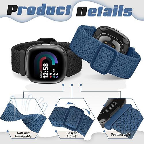 Miniatura 4 de Correa elástica trenzada Solo Loop compatible con Fitbit Versa 4Fitbit Sense 2Fitbit Versa 3Fitbit Sense, correas elásticas de nailon deportivo para