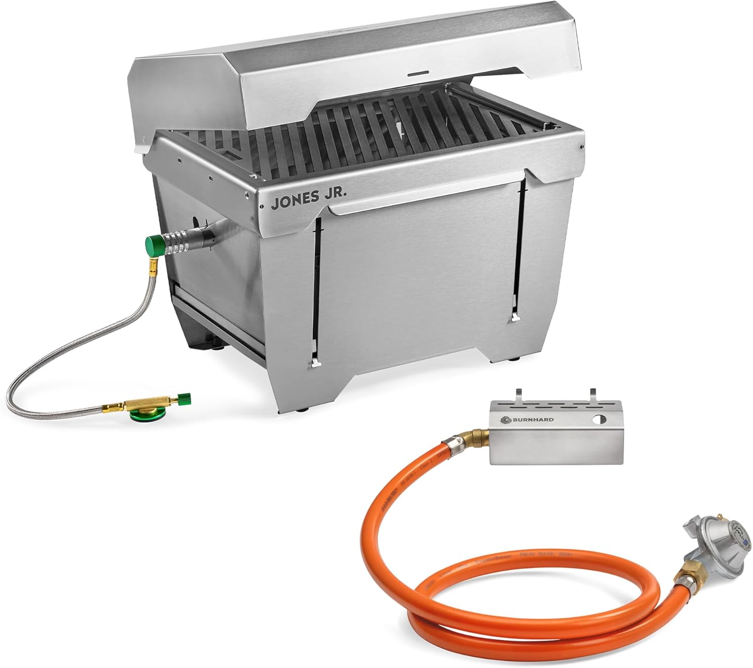 BURNHARD® Gasflaschen Adapter für Gasgrill JONES Jr., Kit für 5, 8 und 11 kg, inkl. 1.5 bar Druckminderer und Adapter