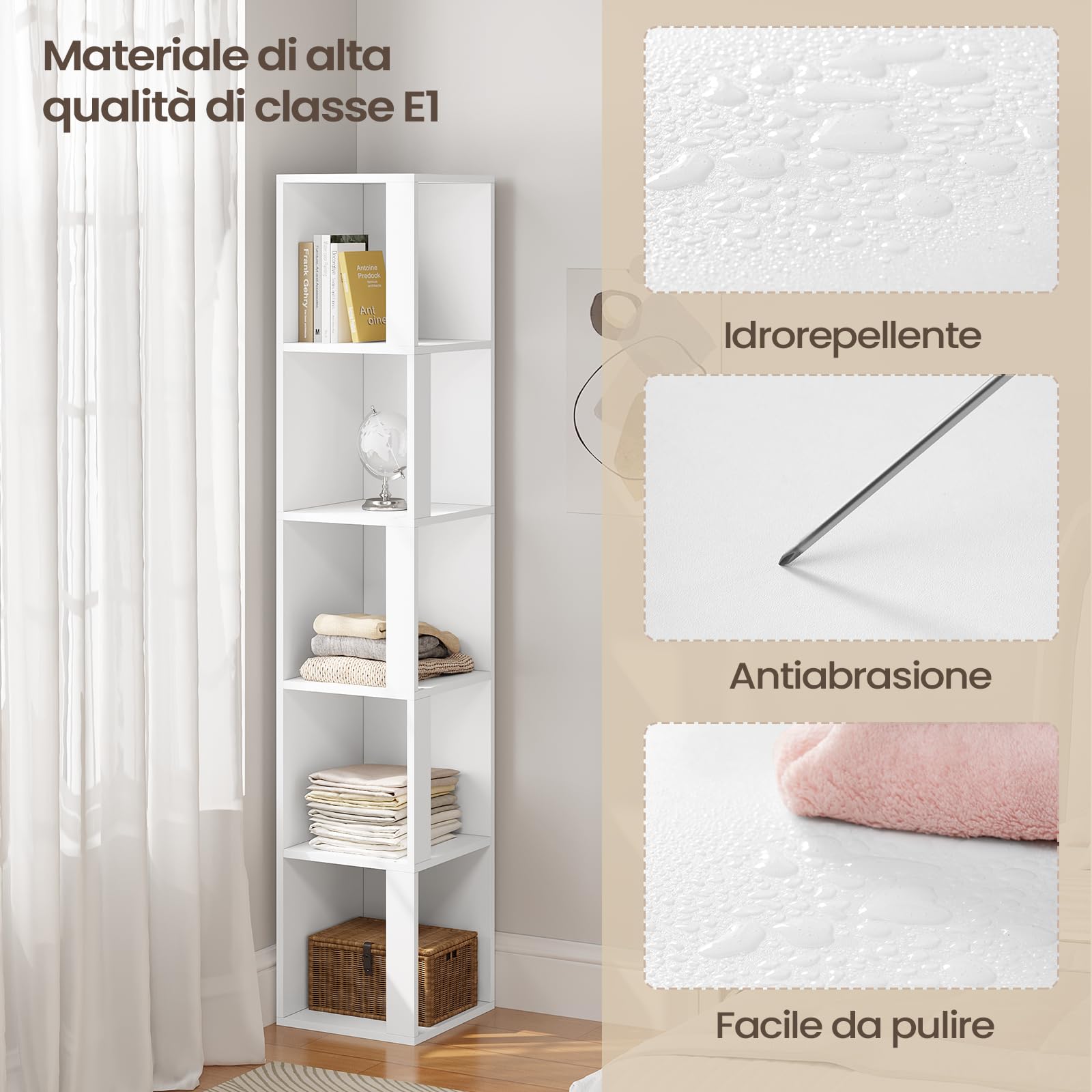 eSituro Libreria Verticale 5 Cubi 30x30x159 cm Bianco | Autoportante; Aperto; In legno; Soggiorno cucina; Montaggio facile
