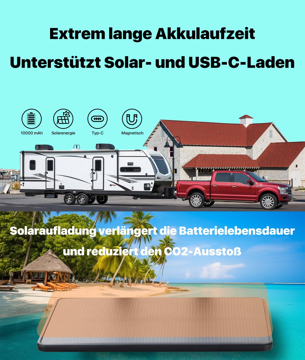 Telecamera solare WiFi per retromarcia, senza fili, magnetica, FHD 1080P 5G, pannello solare WLAN 10000 mAh, visione notturna IR IP69K, impermeabile, per iPhone Android, parcheggio auto
