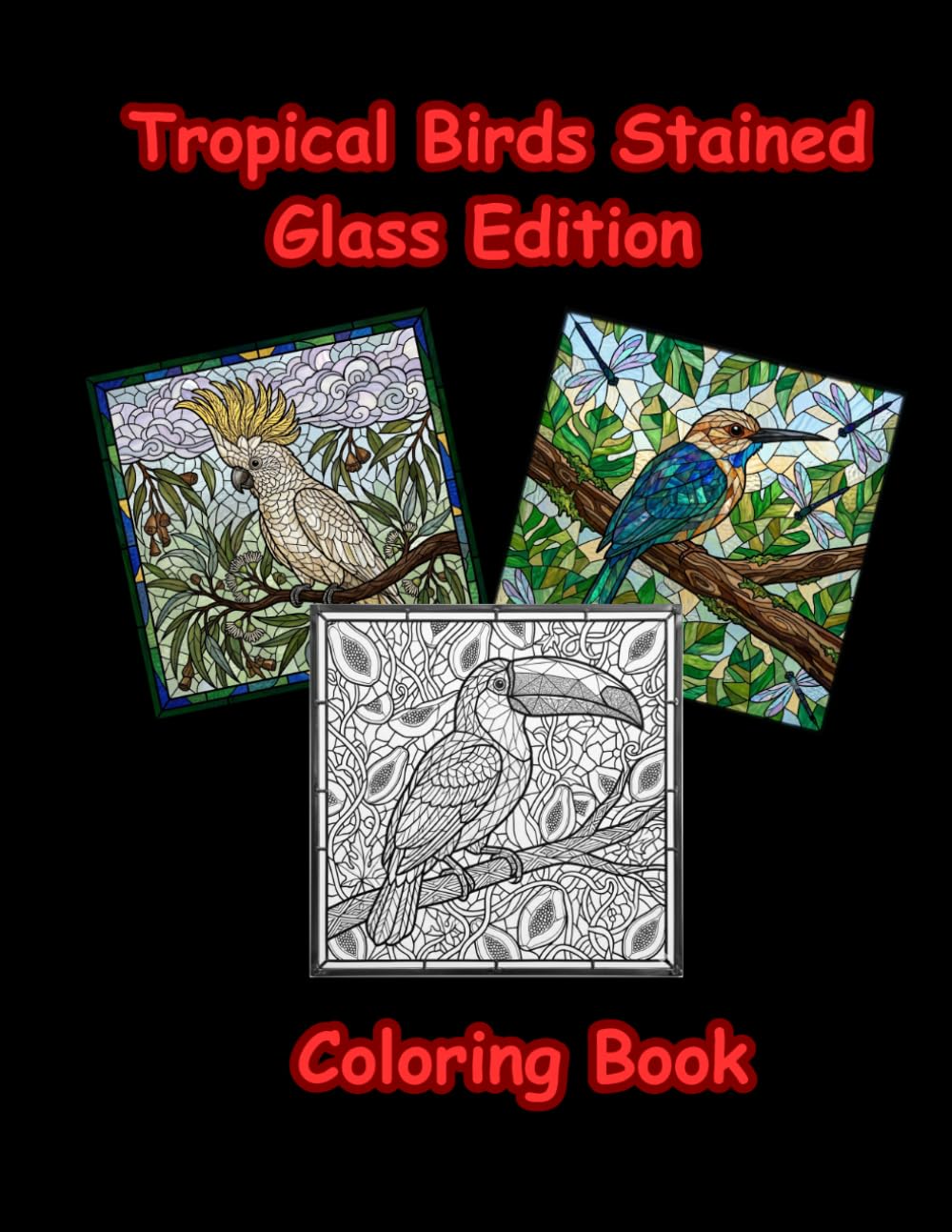 Tropical Birds Stained Glass Coloring Book: Relaxing Designs with Exotic Parrots, Toucans and Flamingos for Stress Relief and Mindful Art Therapy (The Stained Glass Art Coloring Series)