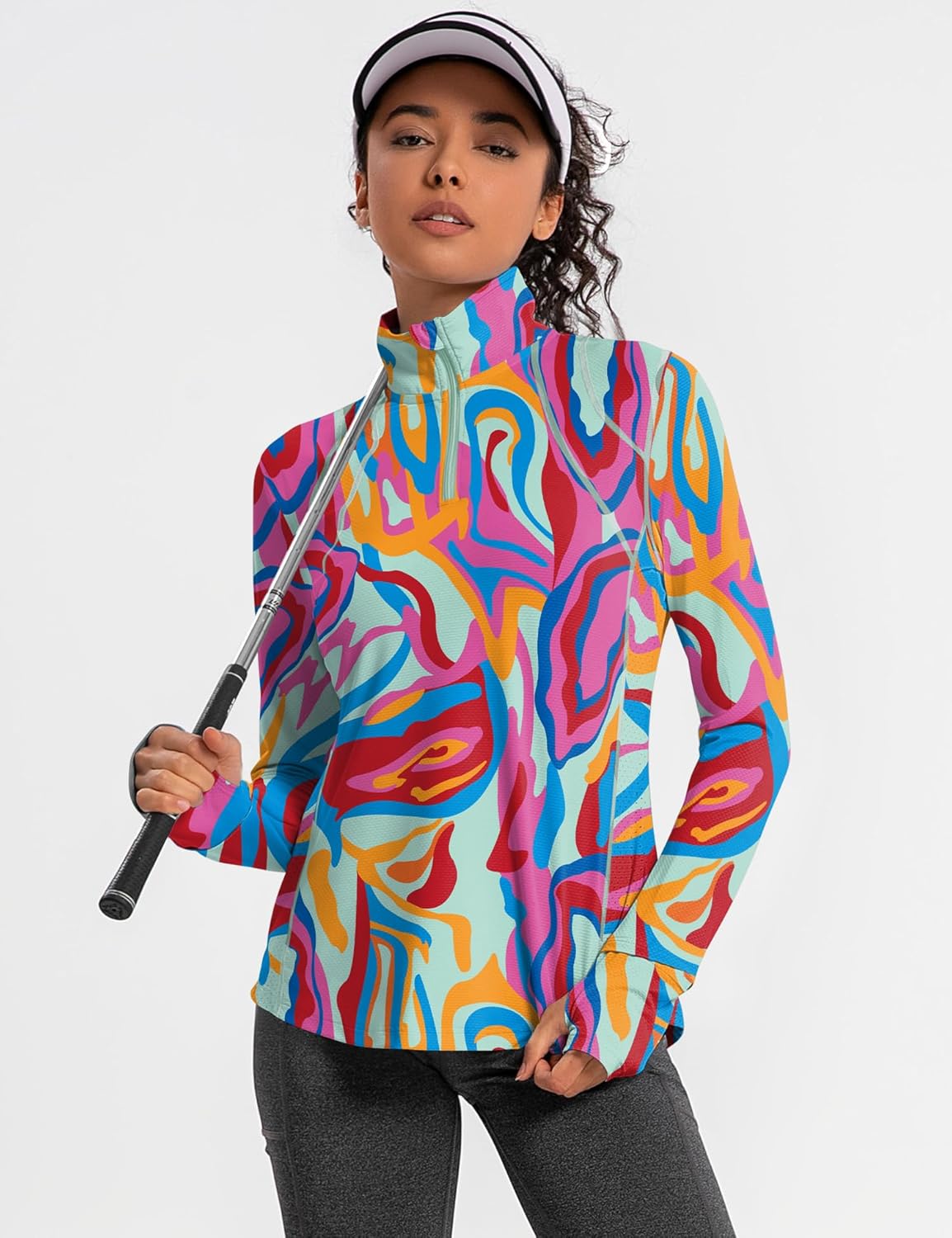 IECCP Womens Long Sleeve Golf Shirts Sun Protection 1/4 Zip Pullover Summer Quick Dry Athletic Hiking Running Workout Tops - Image 2