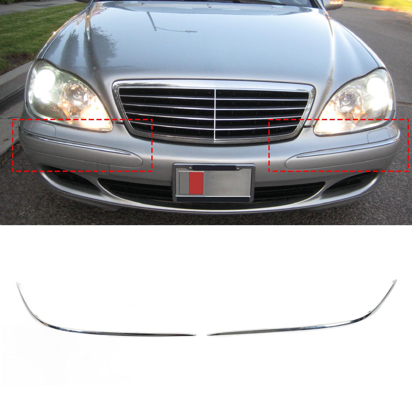 Modanatura Paraurti Anteriore Cromata Per Mercedes Classe S W220 S430 - Set Da 2 Pezzi Antiruggine - 2