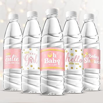 Clabby الطفل دش زجاجة ماء تسميات ماء زجاجة ملصقات الأغلفة للطفل دش حزب اللوازم الديكور فتاة نمط، 39 قطعة